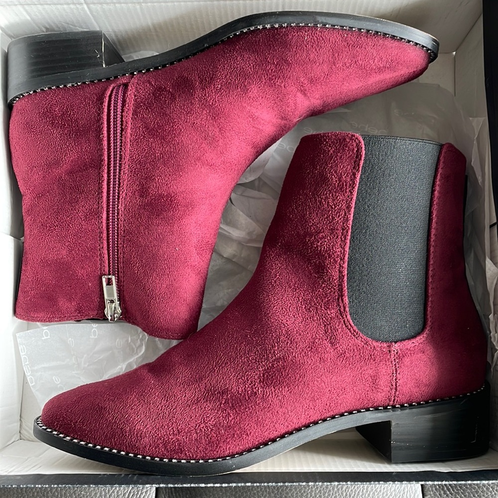 Bebe Midolo 8M Wine Maroon Burgandy Sparkle Booties